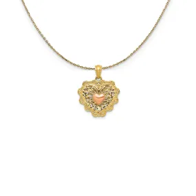 14k Two Tone Gold 16mm Reversible Filigree Heart Necklace