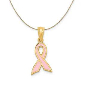 14k Yellow Gold & Pink Enamel Awareness (20mm) Necklace