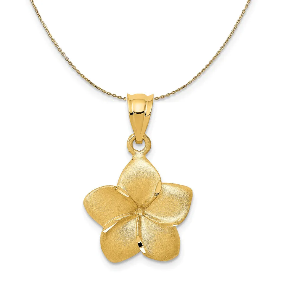 14k Yellow Gold 15mm Satin Plumeria Necklace