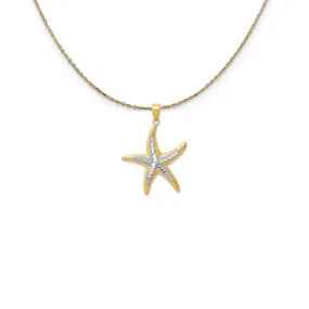 14k Yellow Gold and Rhodium 25mm Two Tone Starfish Necklace