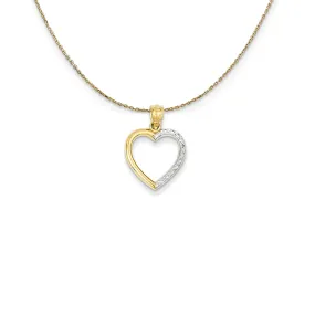 14k Yellow Gold and Rhodium Half Diamond Cut Heart Necklace