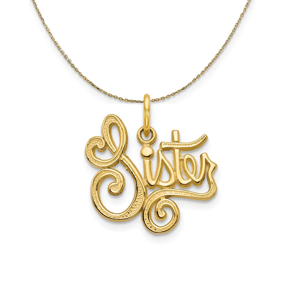 14k Yellow Gold Cursive Sister Necklace