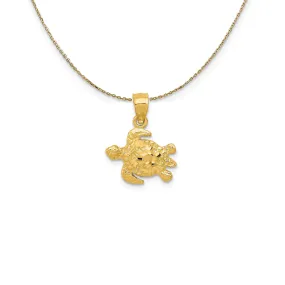 14k Yellow Gold Diamond Cut Sea Turtle Necklace