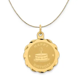 14k Yellow Gold Etched Happy Birthday Necklace