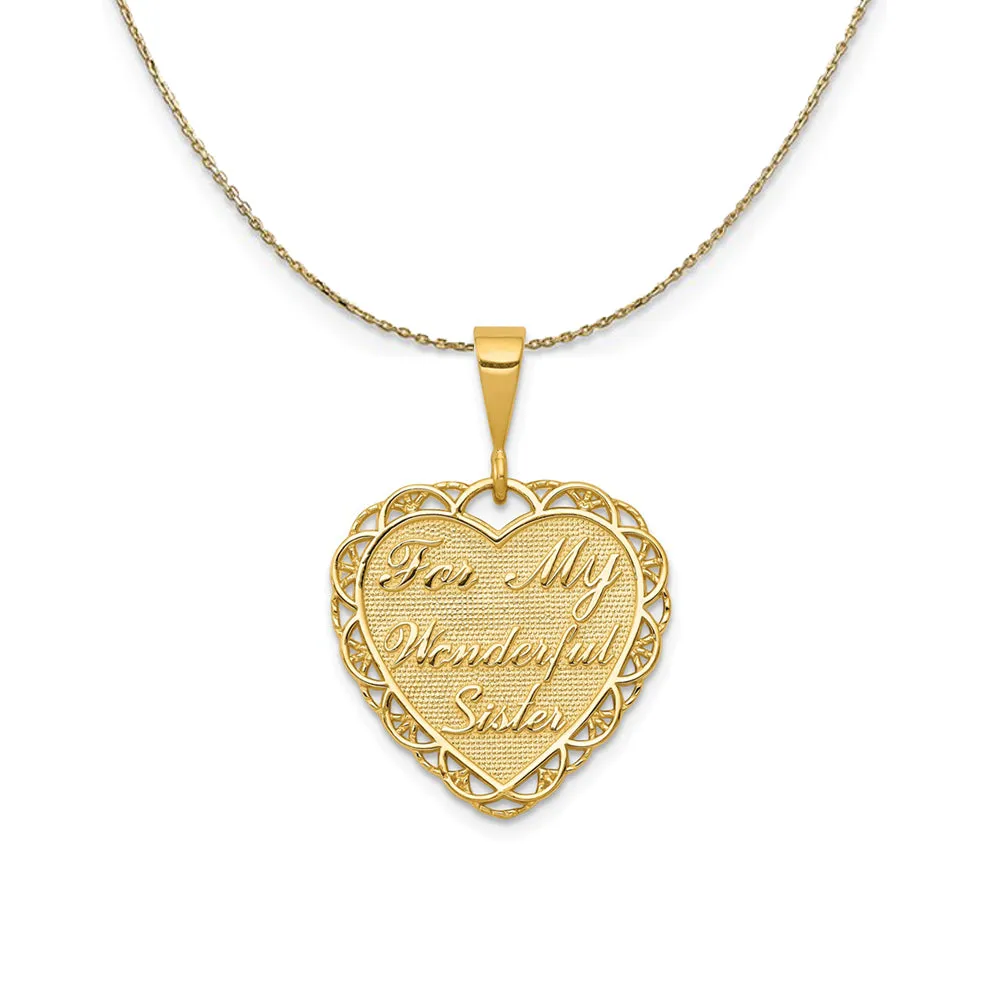 14k Yellow Gold For My Wonderful Sister Heart Necklace