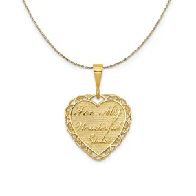 14k Yellow Gold For My Wonderful Sister Heart Necklace