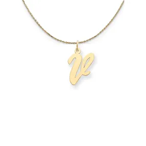 14k Yellow Gold Medium Script Initial V Necklace