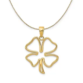 14k Yellow Gold Open Four Leaf Clover (21mm) Necklace