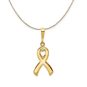 14k Yellow Gold Polished Heart in Awareness Ribbon Necklace