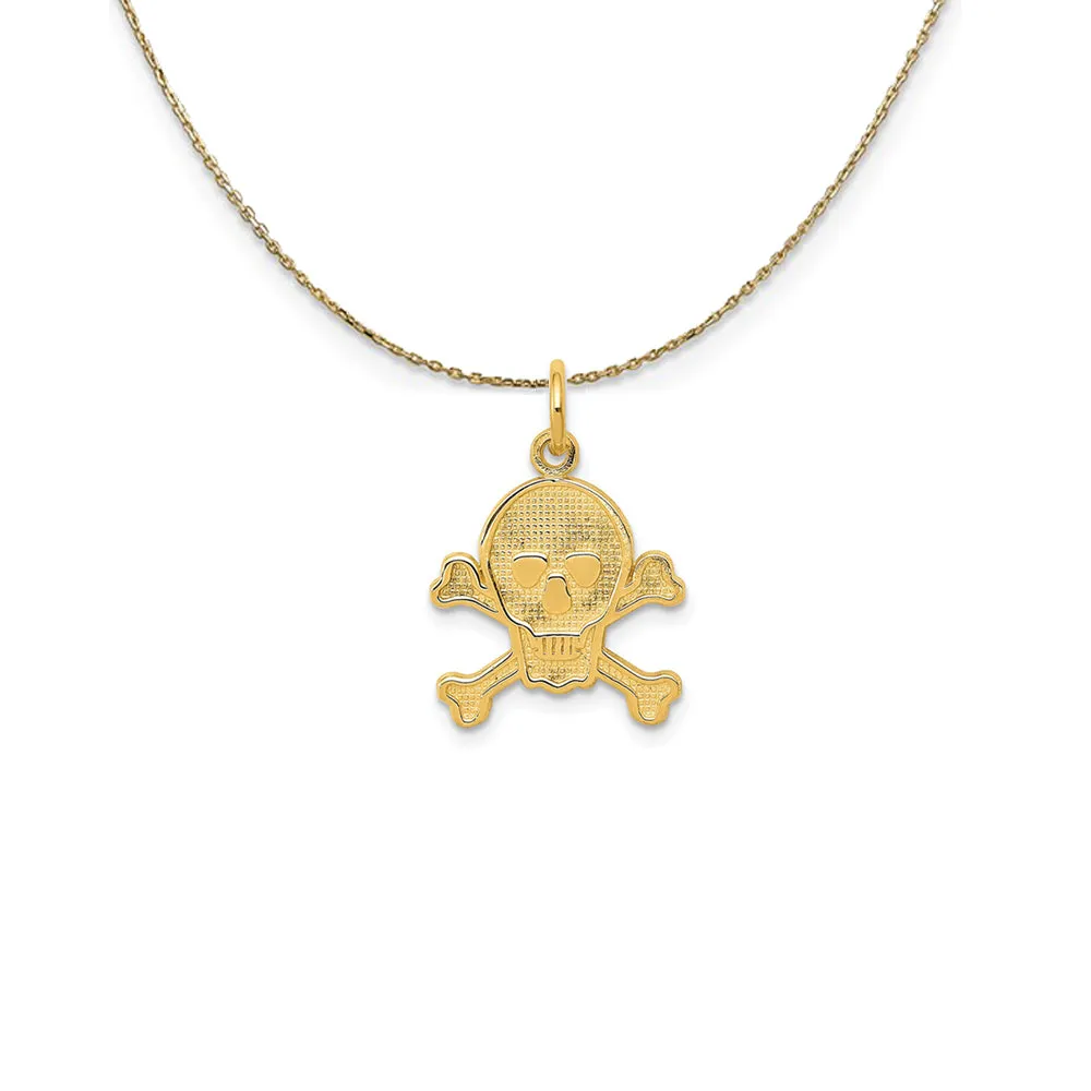 14k Yellow Gold Textured Skull and Crossbones Necklace