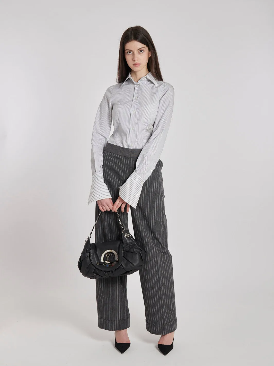 1990s Antonio Marras grey palazzo pants with striped pattern