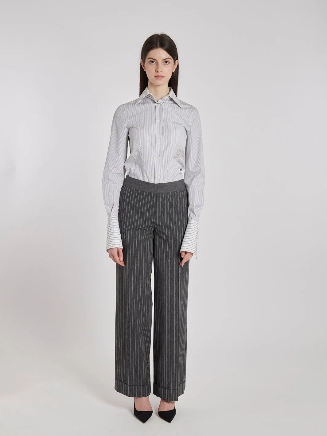 1990s Antonio Marras grey palazzo pants with striped pattern