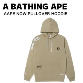 A BATHING APE  |Street Style Long Sleeves Plain Cotton Logo Hoodies