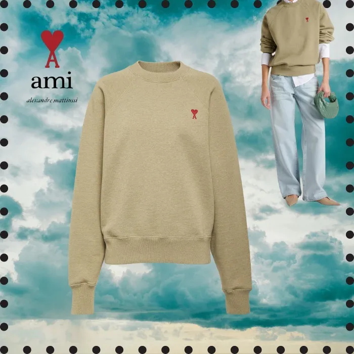 AMI PARIS  |Crew Neck Long Sleeves Plain Cotton Logo