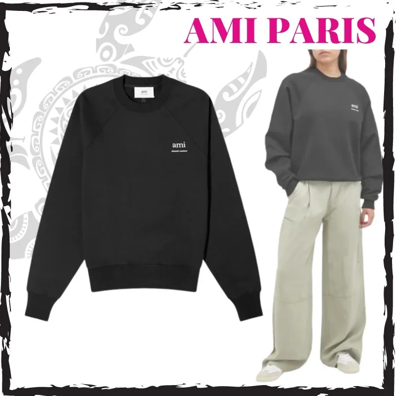 AMI PARIS  |Crew Neck Sweat Long Sleeves Plain Cotton Logo