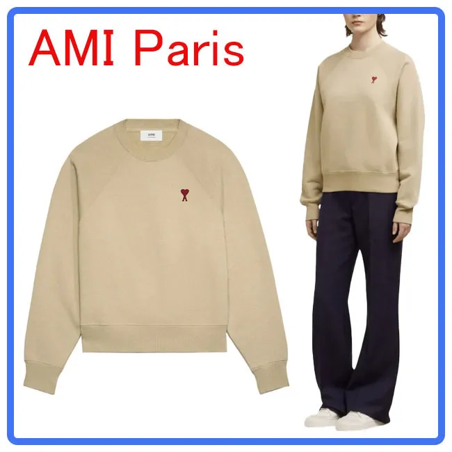 AMI PARIS  |U-Neck Long Sleeves Plain Cotton Logo Hoodies & Sweatshirts