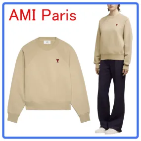 AMI PARIS  |U-Neck Long Sleeves Plain Cotton Logo Hoodies & Sweatshirts