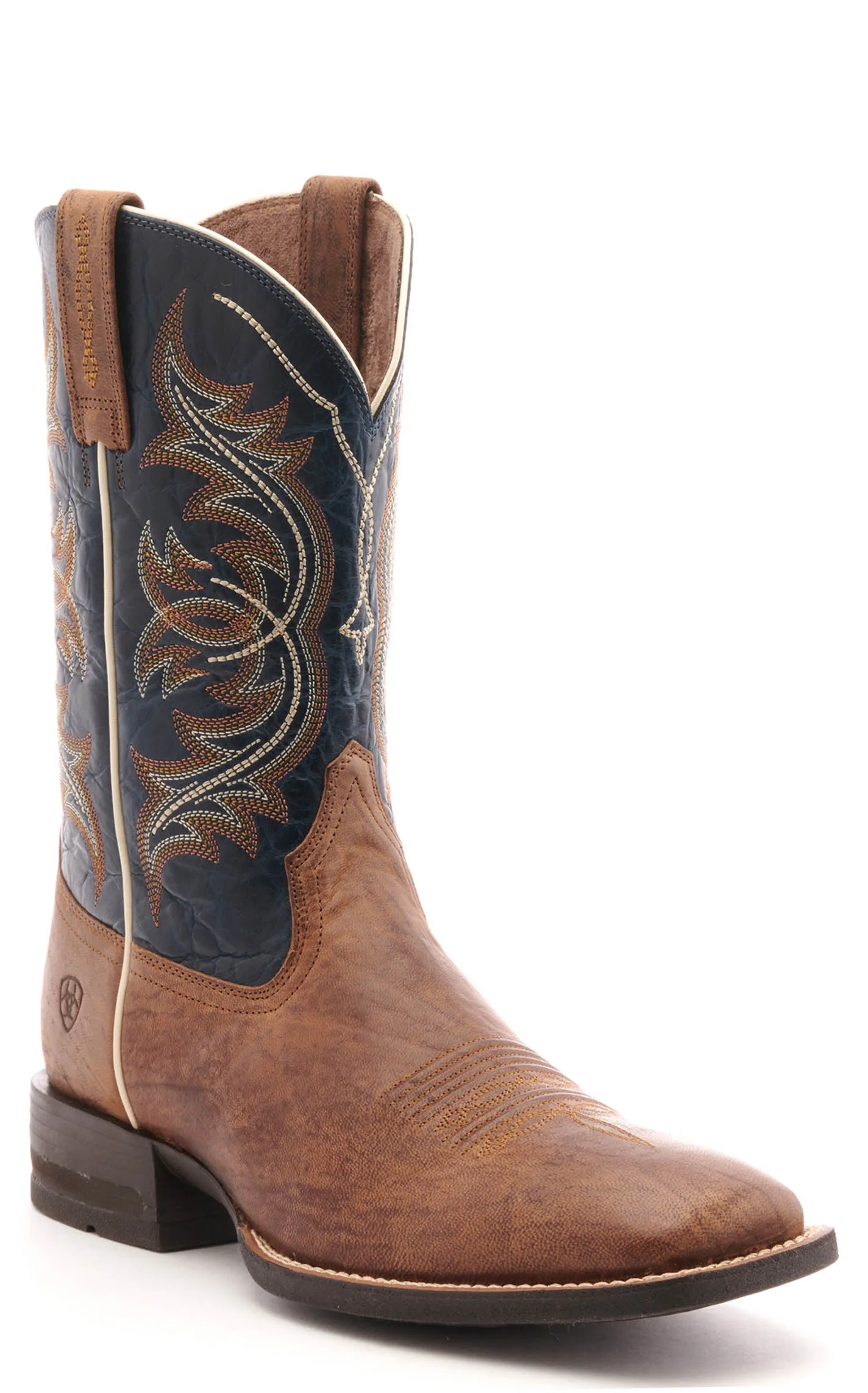 Ariat Men's Holder Spruce Brown and Navy Shock Shield Wide Square Toe Cowboy Boot