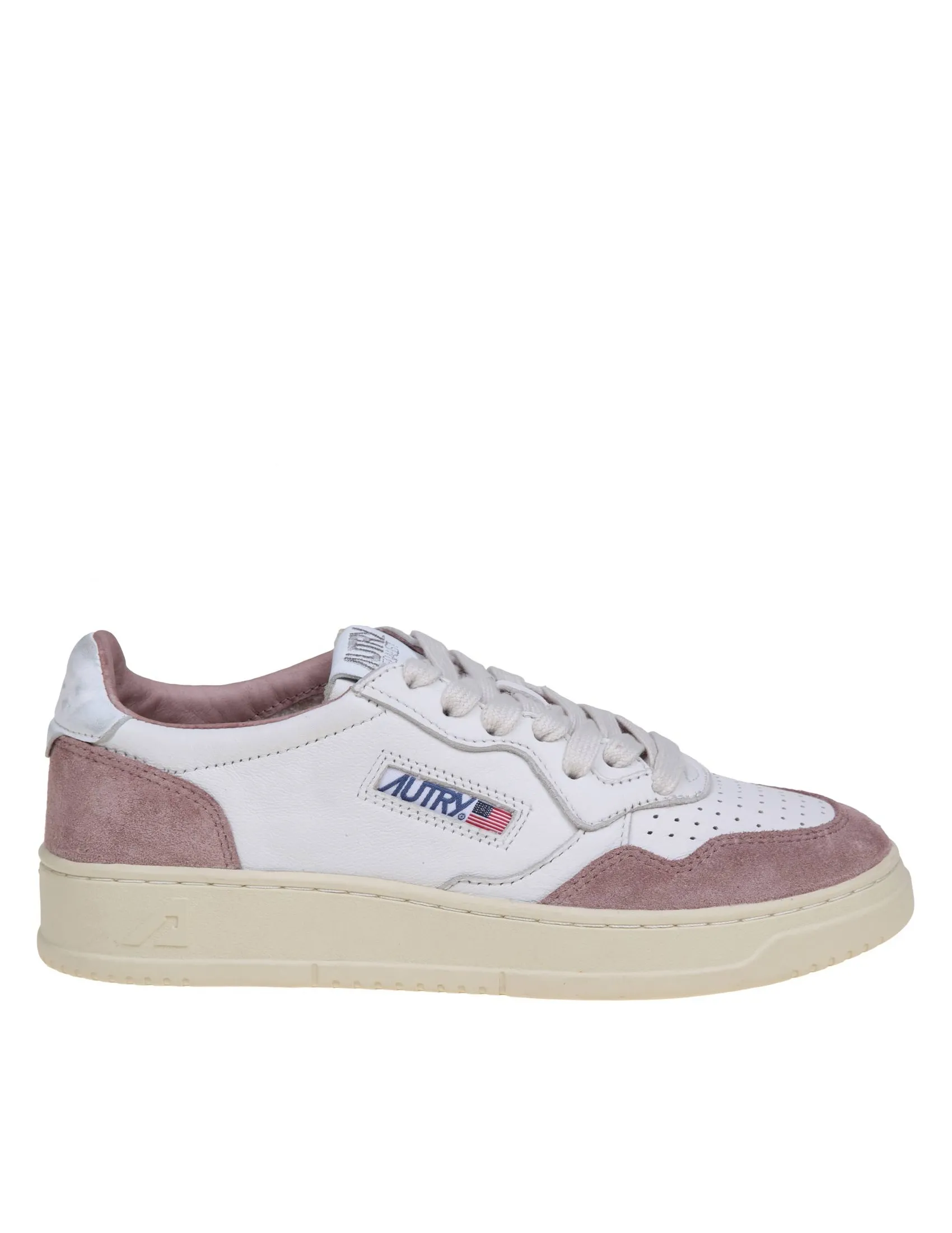 AUTRY WHITE AND NUDE LEATHER AND SUEDE SNEAKERS