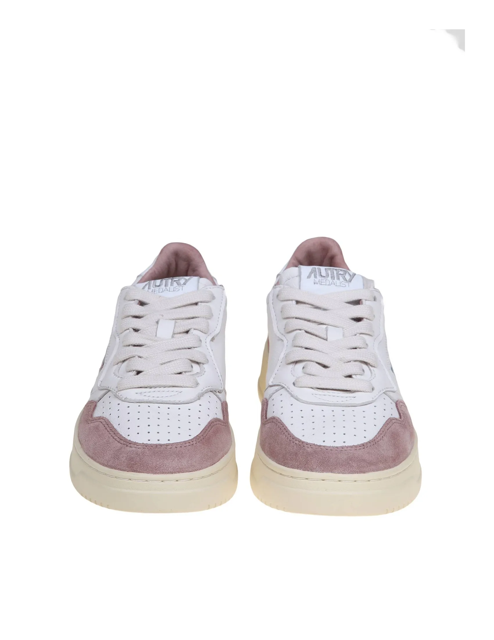 AUTRY WHITE AND NUDE LEATHER AND SUEDE SNEAKERS