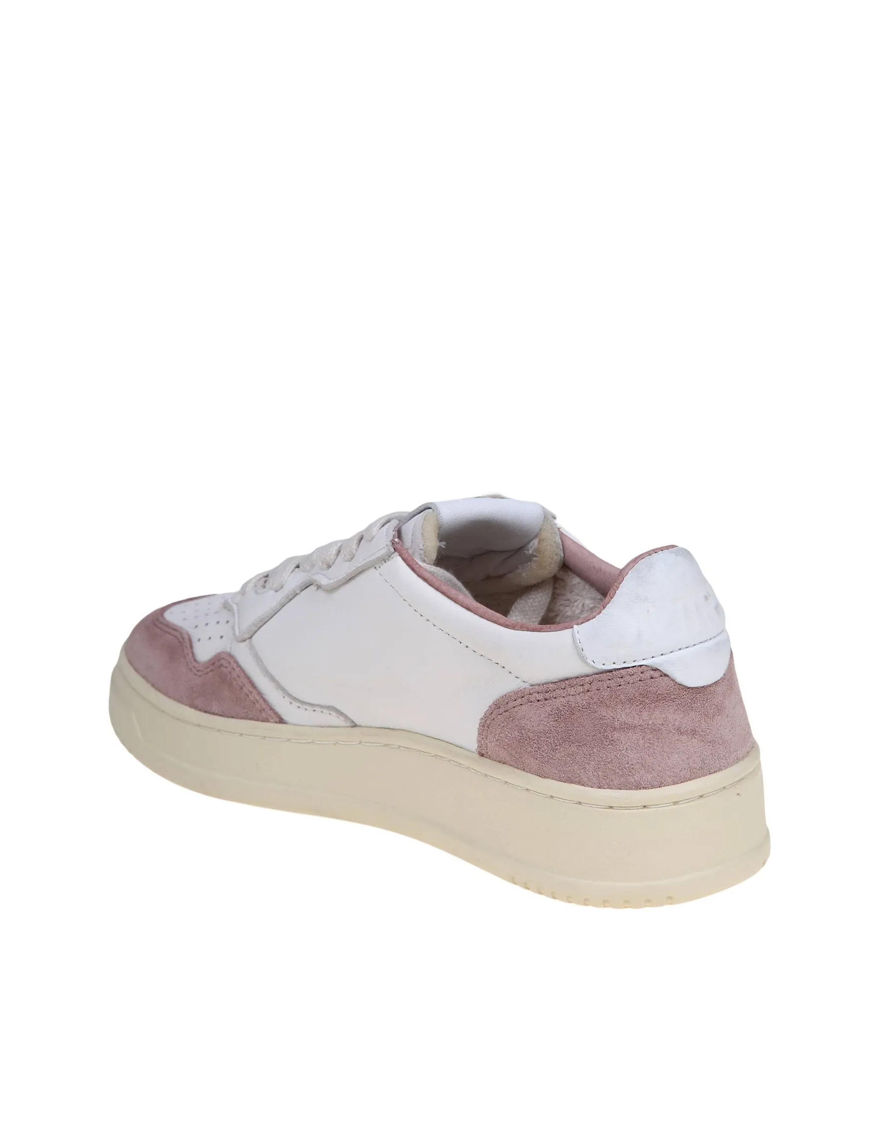 AUTRY WHITE AND NUDE LEATHER AND SUEDE SNEAKERS