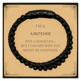 Badass Butcher Gifts, I'm Butcher not a magician, Sarcastic Stone Leather Bracelets for Butcher Birthday Christmas for  Men, Wom