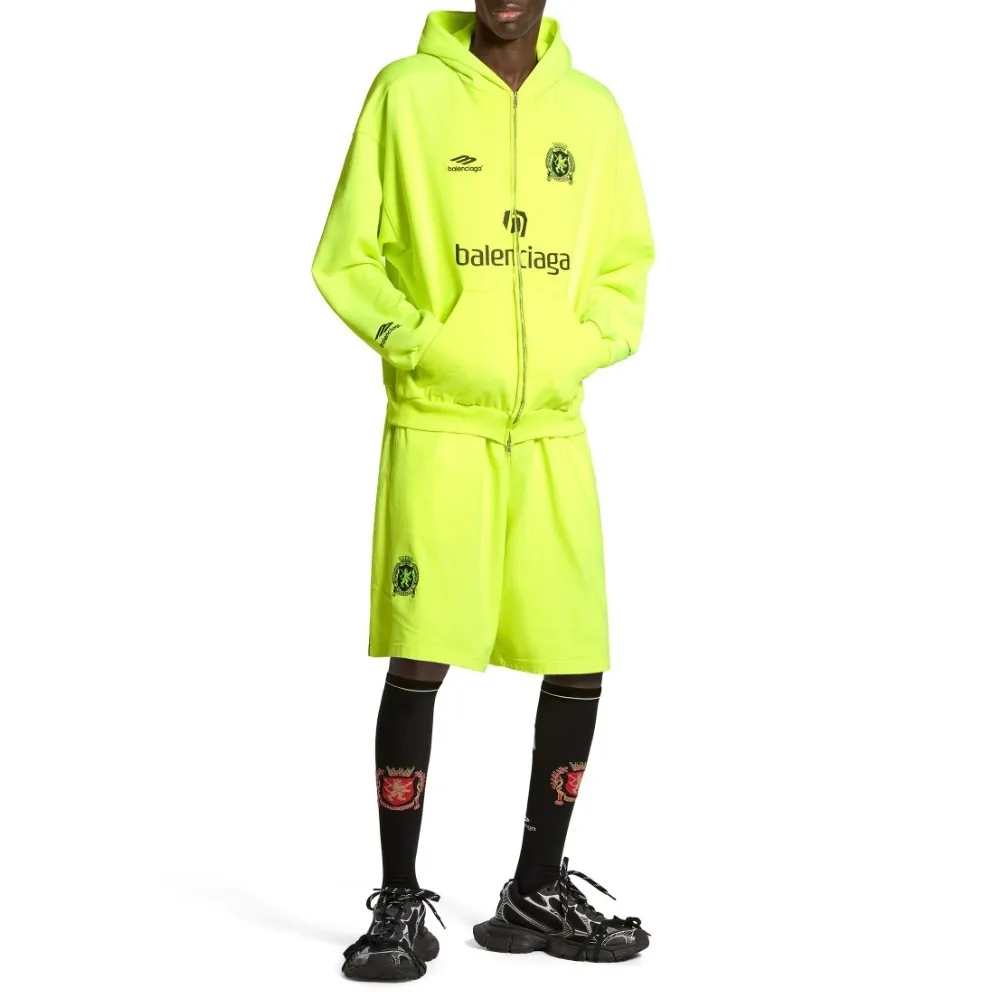 BALENCIAGA  |Men's Paris Soccer Zip-up Hoodie Medium Fit in Neon Yellow