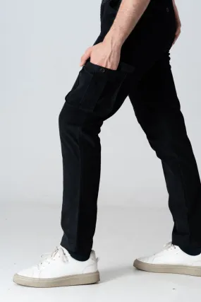 Black Corduroy Stretch Cargo Pants