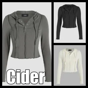 Cider  |Long Sleeves Plain Front Button Hoodies & Sweatshirts