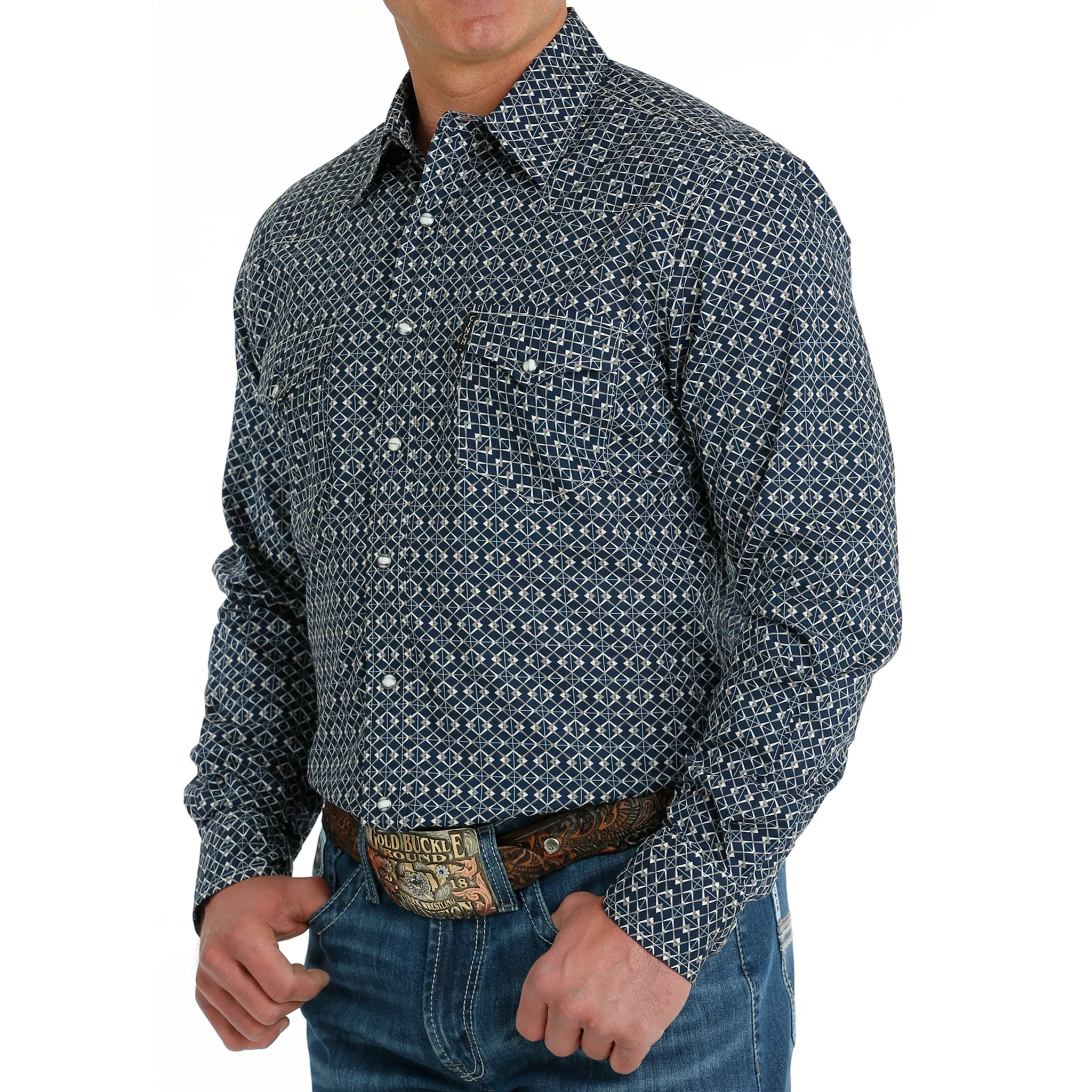 Cinch Men's Navy Geo Print Shirt