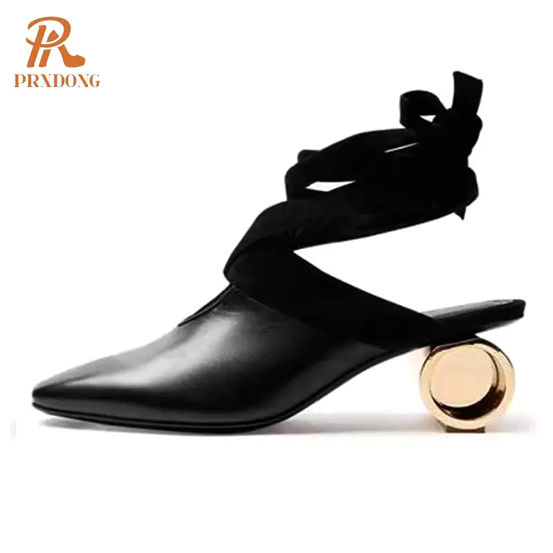 Classics Cross-tied Genuine Leather Round Toe Platform Med Heels Retro Dress Pump