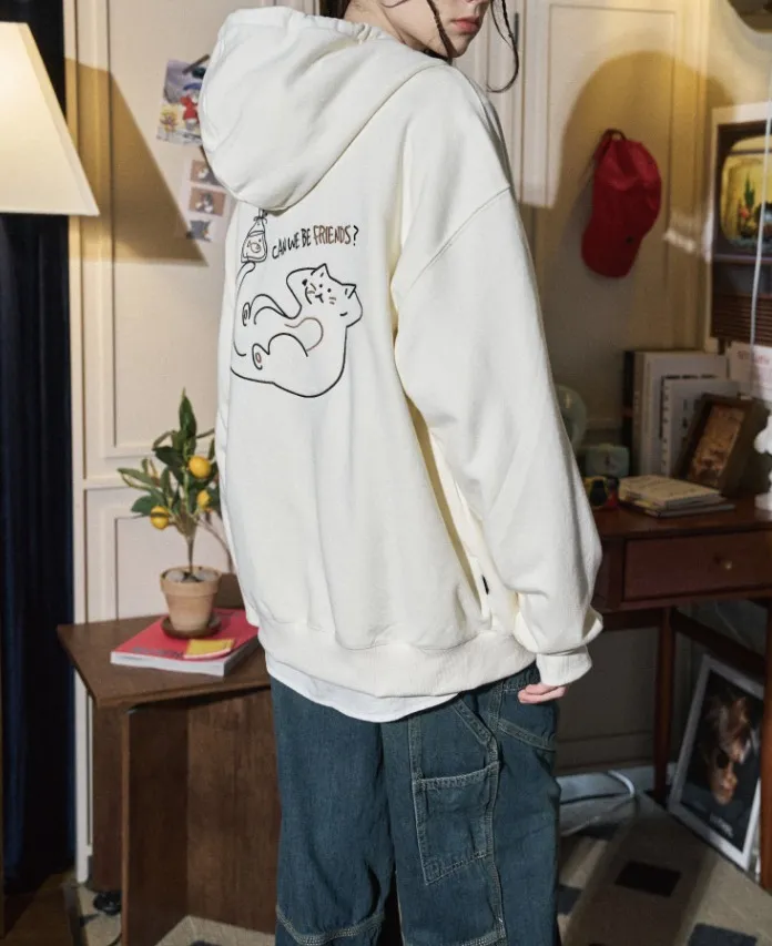 COMPAGNO  |[COMPAGNO]★Be Friends EMBROIDERED HOOD ZIP UP