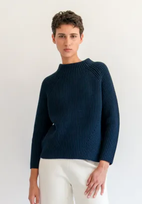 Daphne Solid Cotton Sweater - Navy