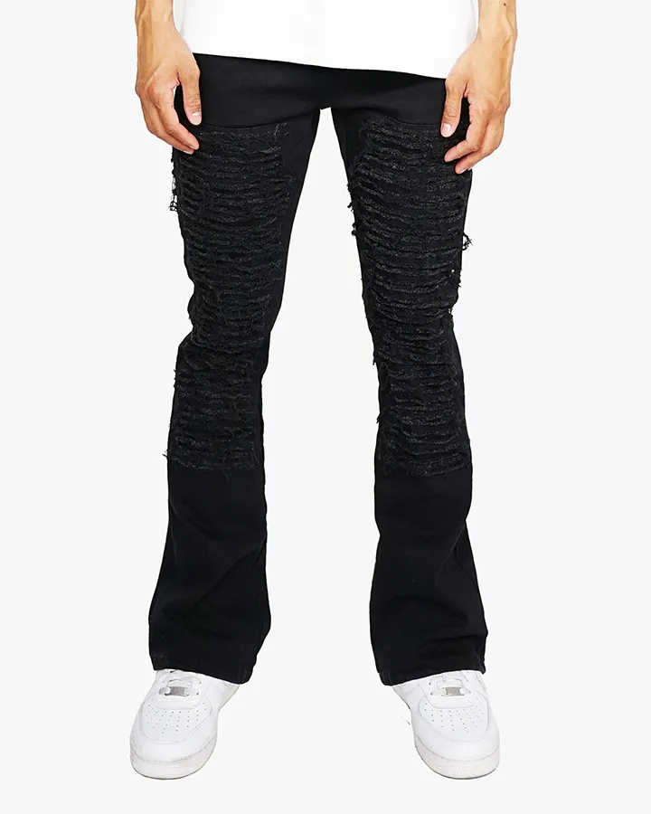 EPTM DISTRESSED CARPENTER FLARE PANTS-BLACK