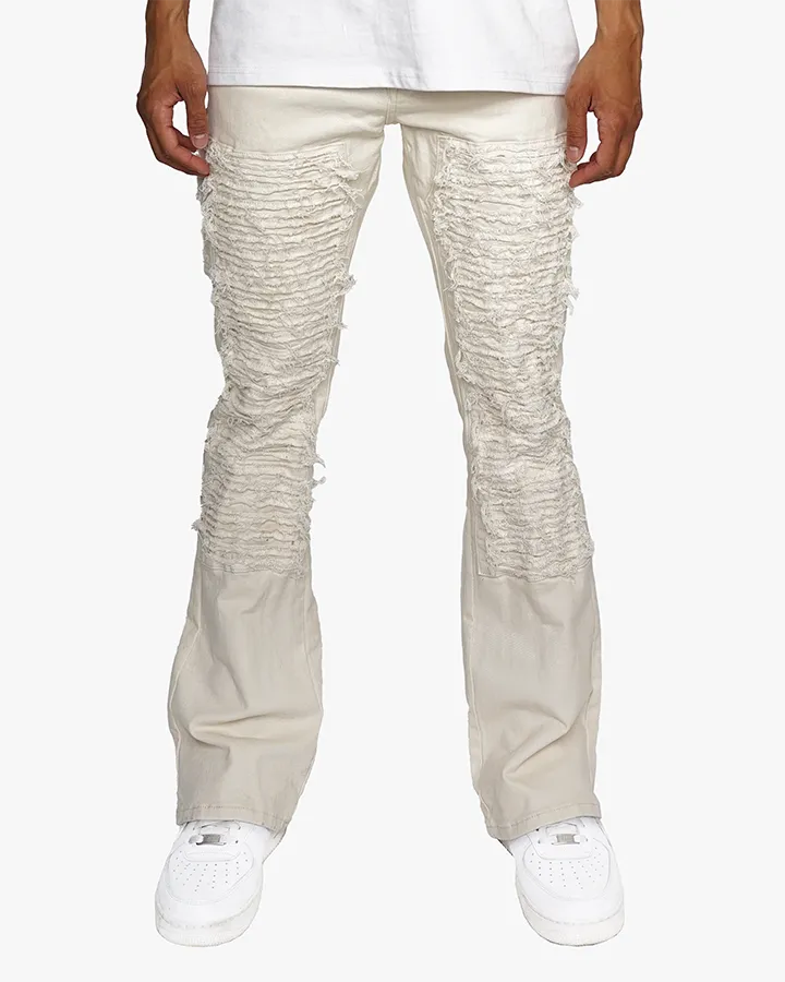 EPTM DISTRESSED CARPENTER FLARE PANTS-OFF WHITE