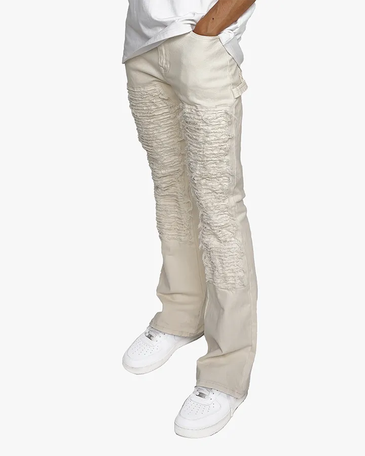 EPTM DISTRESSED CARPENTER FLARE PANTS-OFF WHITE