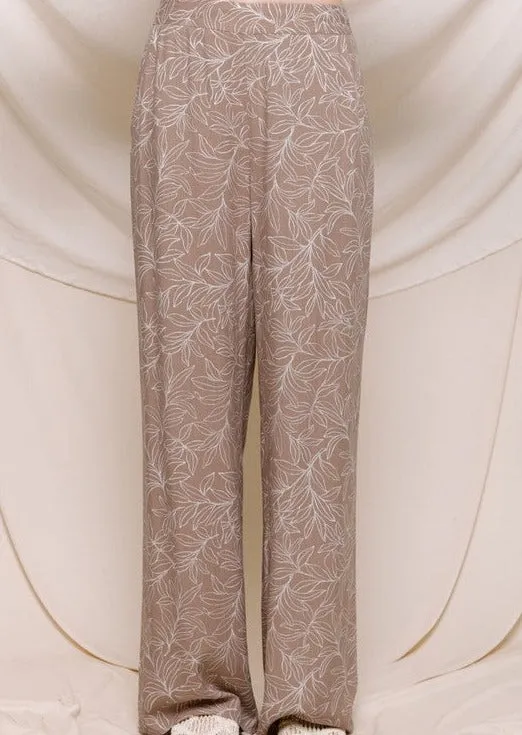 FINAL SALE - Taupe Leaf Print Pants