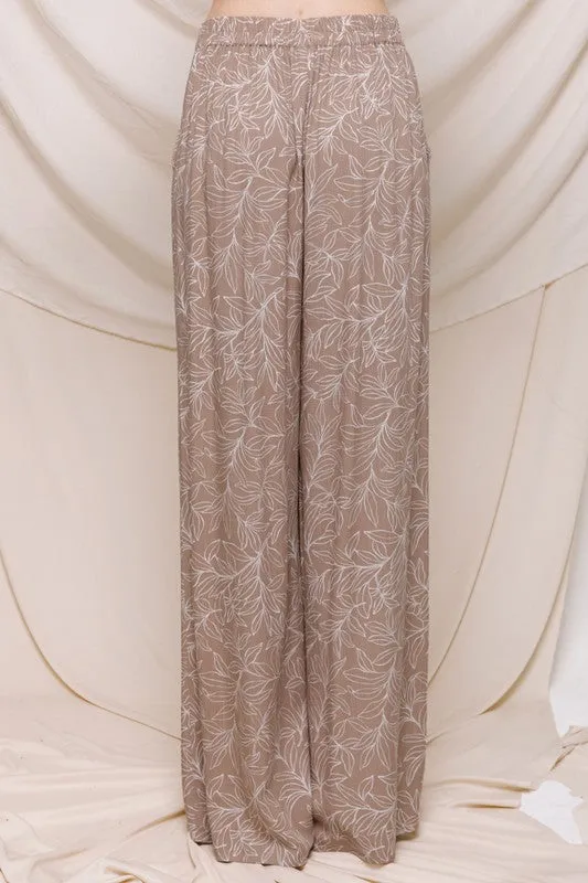 FINAL SALE - Taupe Leaf Print Pants