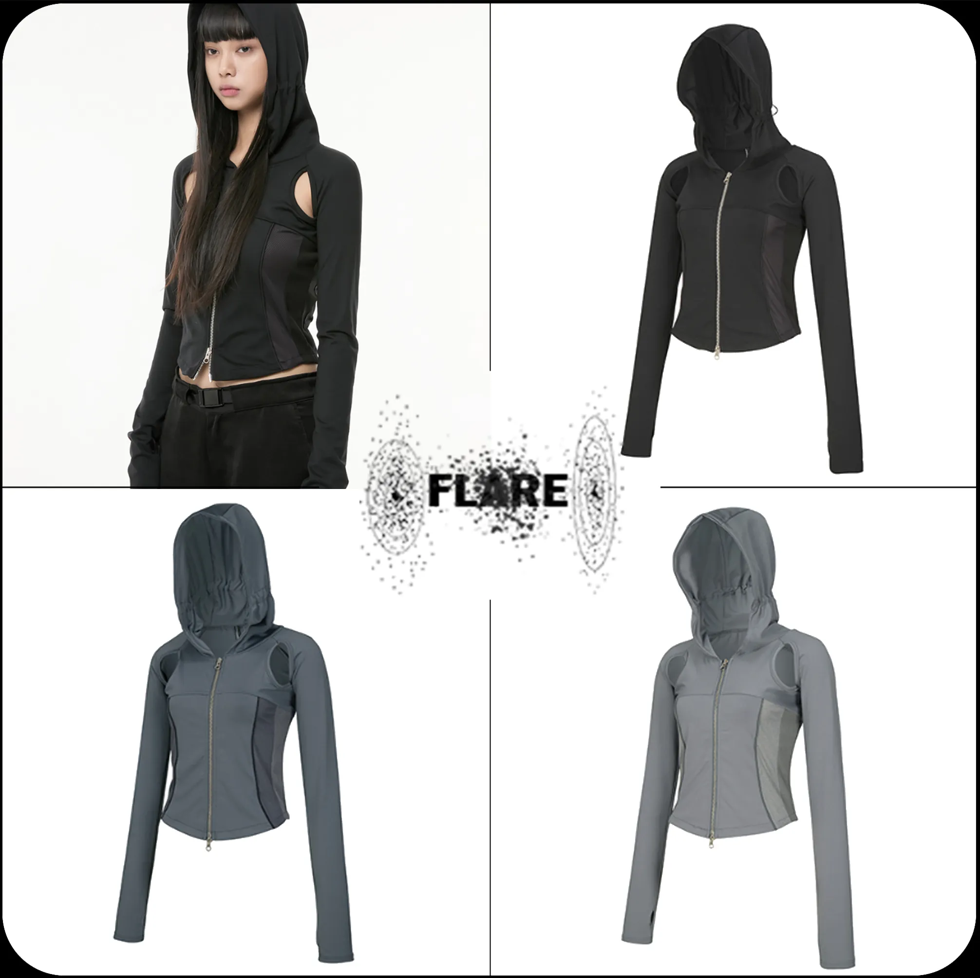 FLARE UP  |[ FLARE UP ]★19.Division Cut-out Hooded Zip-up (FL-111)