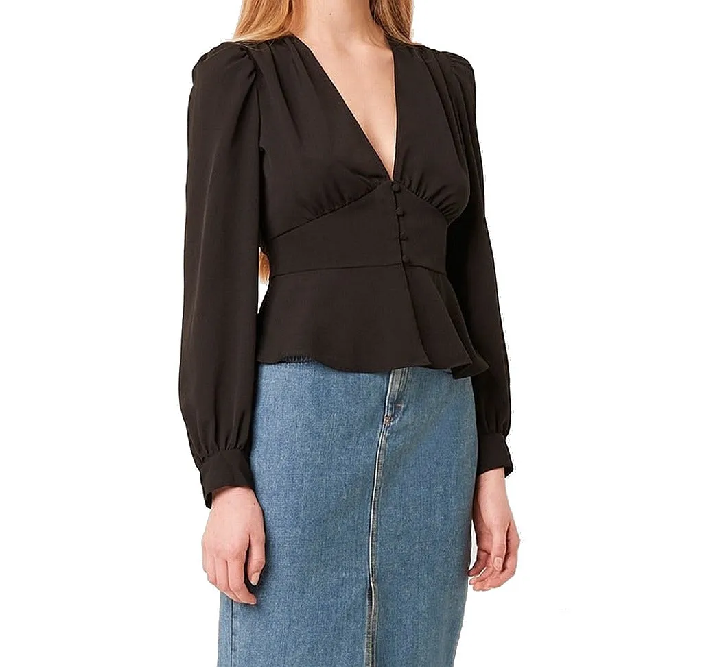 French Connection Women's Blaine Crepe Blouse Black Size 8