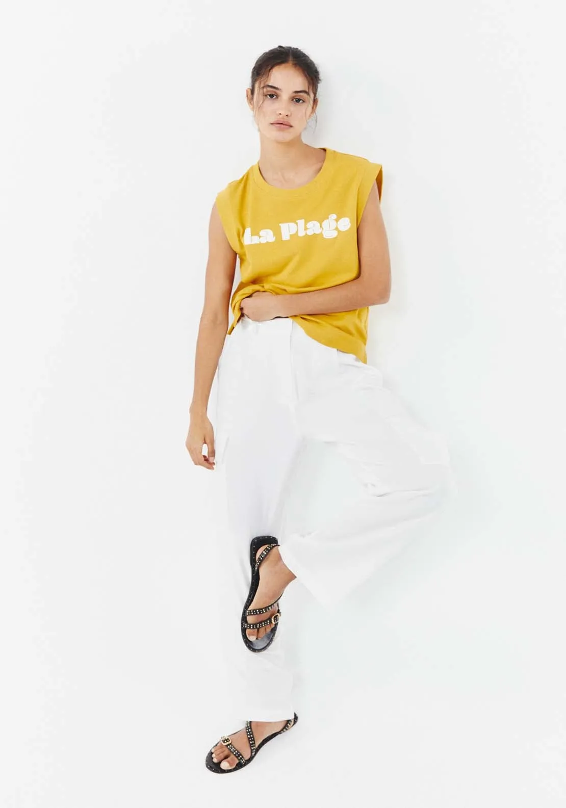 Front text sleeveless T-shirt - Yellow