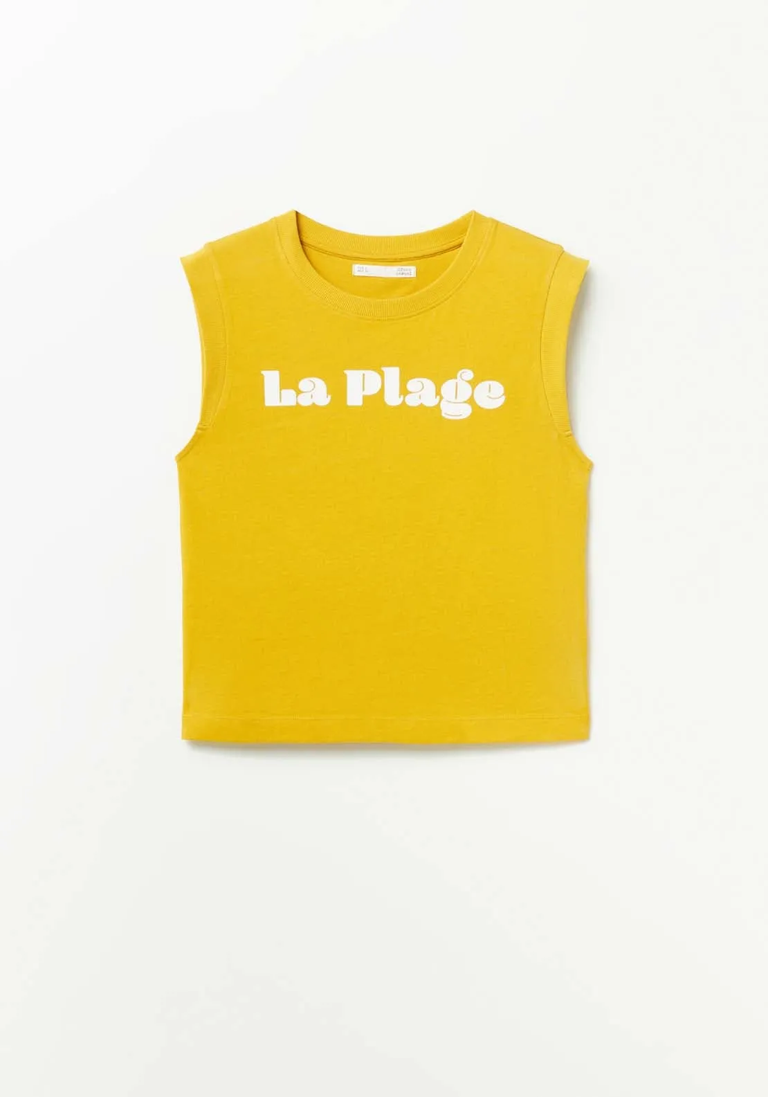 Front text sleeveless T-shirt - Yellow