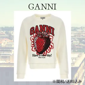 Ganni  |Crew Neck Long Sleeves Cotton Logo Hoodies & Sweatshirts