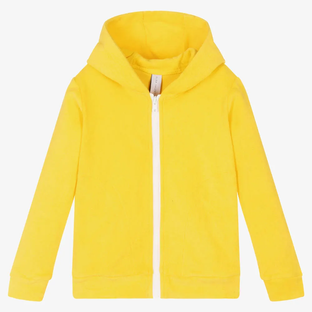 Girls Yellow Cotton Terry Zip-Up Hoodie