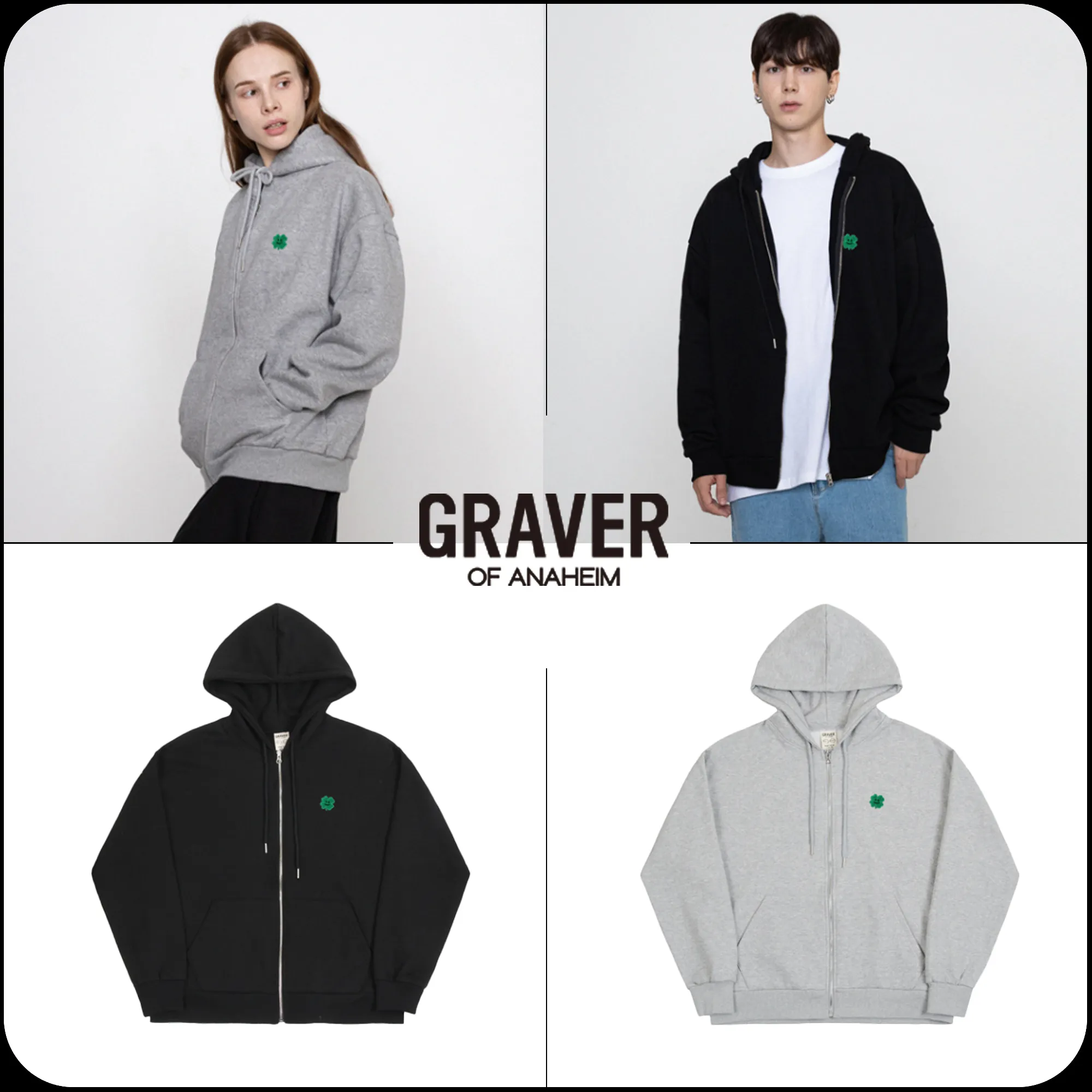 GRAVER  |[GRAVER]★CLOVER SMILE EMBROIDERY HOODED ZIP UP