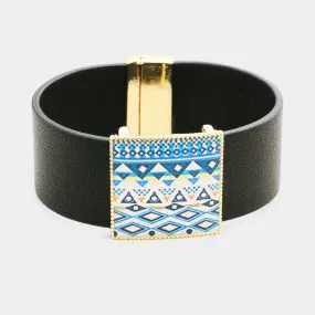 iLLASPARKZ Geo Patterned Genuine Leather Magnetic Bracelet