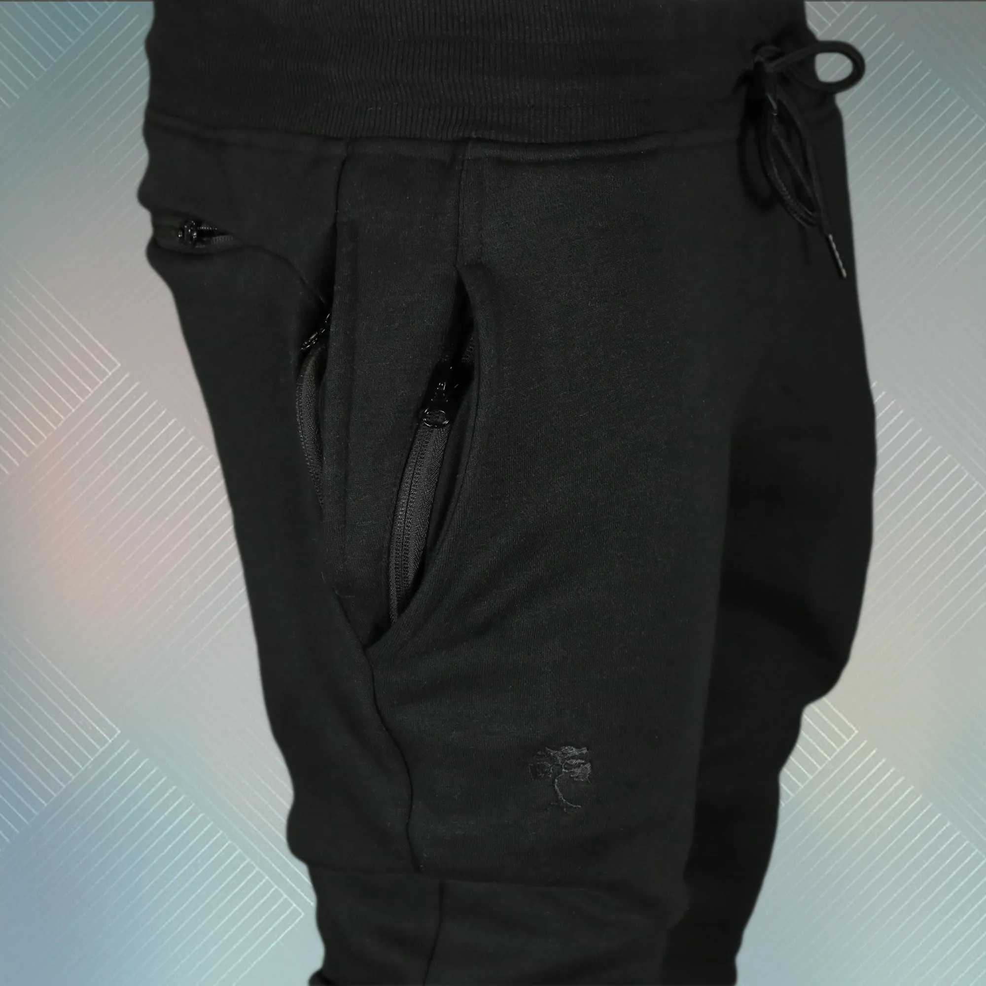 Jet Black Unbasic Fleece Stash Pocket Sunset Park Tapered Jogger Pants | Fleece Black Sweatpants