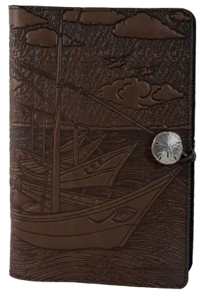 Large Leather Journal -  Van Gogh Boats in Chocolate