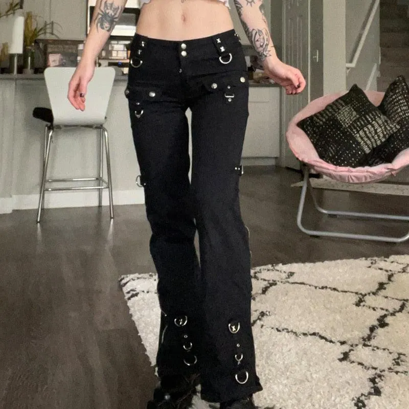 Low Waist Jeans Mall Gothic Patchwork Electro Pants