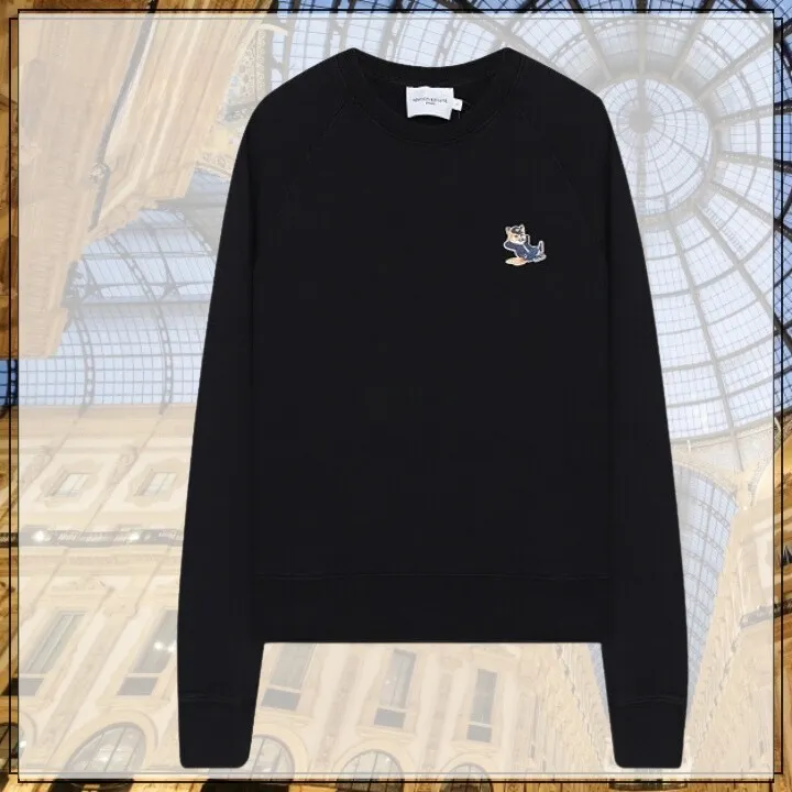 MAISON KITSUNE  |Long Sleeves Plain Cotton Logo Hoodies & Sweatshirts